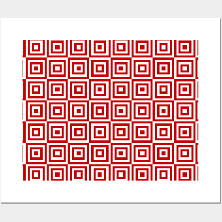 Red and White geometric squares pattern Posters and Art